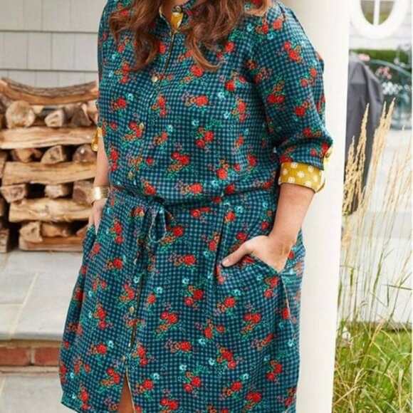 Matilda Jane Choose Your Own Path Shirt Dress S Teal Floral Button Down - Picture 3 of 11